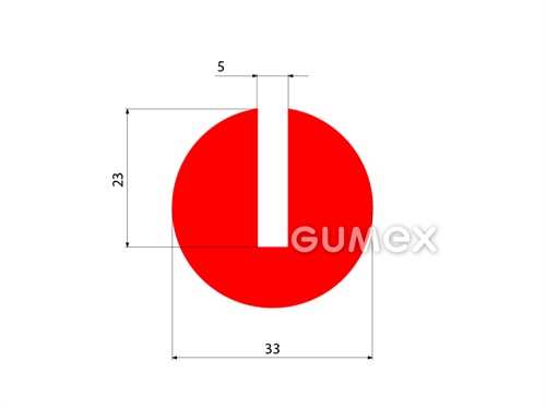 Gumový profil kruhový, priemer 33mm, drážka 5mm, 75°ShA, NR-SBR, -40°C/+80°C, červený